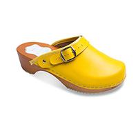 Futuro Fashion® - Zoccoli in Pelle con Suola in Legno Naturale - Unisex - Tinta Unita - Misure dal 36 al 42 - Giallo - 36 EU