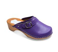 Futuro Fashion® - Zoccoli in Pelle con Suola in Legno Naturale - Unisex - Tinta Unita - Misure dal 36 al 42 - Lilla - 39 EU