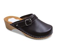 Futuro Fashion® - Zoccoli in Pelle con Suola in Legno Naturale - Unisex - Tinta Unita - Misure dal 36 al 42 - Marrone - 42 EU