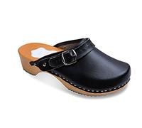 Futuro Fashion® - Zoccoli in Pelle con Suola in Legno Naturale - Unisex - Tinta Unita - Misure dal 36 al 42 - Nero - 37 EU