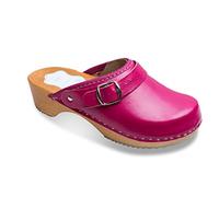 Futuro Fashion® - Zoccoli in Pelle con Suola in Legno Naturale - Unisex - Tinta Unita - Misure dal 36 al 42 - Rosa - 36 EU