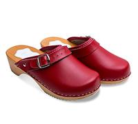 Futuro Fashion® - Zoccoli in Pelle con Suola in Legno Naturale - Unisex - Tinta Unita - Misure dal 36 al 42 - Rosso - 37 EU