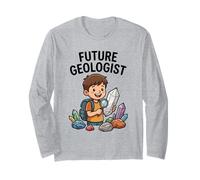 Futuro Geologo Kid con Lente d'Ingrandimento Cristalli Scienza Maglia a Manica