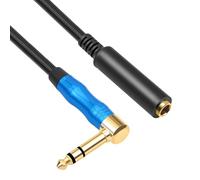 FUUGlan Adattatore di prolunga stereo da 6,35 mm con testa ad angolo retto da 1/4 di pollice maschio a 1/4 femmina, prolunga per tastiere elettroniche, cavo di collegamento batteria elettronica