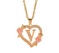 FUUGlan Hollow Out Cuore Fiore Lettera Collana Personalizzabile Gioielli In Ottone Elegante Design Leggero Per Le Donne Versatile Cuore Fiore Catena Gioielli, Misura unica, come descritto, come
