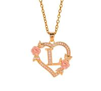 FUUGlan Unique Floral Monograms Necklace Brass Chain With Cutout Heart Detail Initial Jewelry Gift Romance Openwork Love Jewelry