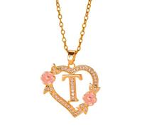 FUUGlan Unique Floral Monograms Necklace Brass Chain With Cutout Heart Detail Initial Jewelry Gift Romance Openwork Love Jewelry