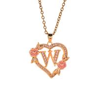 FUUGlan Unique Floral Monograms Necklace Brass Chain With Cutout Heart Detail Initial Jewelry Gift Romance Openwork Love Jewelry
