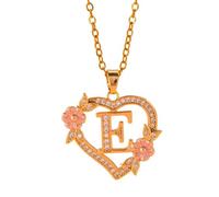 FUUGlan Unique Floral Monograms Necklace Brass Chain With Cutout Heart Detail Initial Jewelry Gift Romance Openwork Love Jewelry