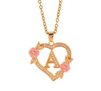 FUUGlan Unique Floral Monograms Necklace Brass Chain With Cutout Heart Detail Initial Jewelry Gift Romance Openwork Love Jewelry