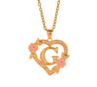 FUUGlan Unique Floral Monograms Necklace Brass Chain With Cutout Heart Detail Initial Jewelry Gift Romance Openwork Love Jewelry