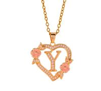 FUUGlan Unique Floral Monograms Necklace Brass Chain With Cutout Heart Detail Initial Jewelry Gift Romance Openwork Love Jewelry