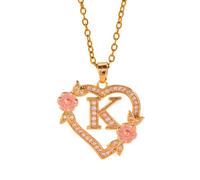 FUUGlan Unique Floral Monograms Necklace Brass Chain With Cutout Heart Detail Initial Jewelry Gift Romance Openwork Love Jewelry