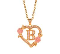 FUUGlan Unique Floral Monograms Necklace Brass Chain With Cutout Heart Detail Initial Jewelry Gift Romance Openwork Love Jewelry