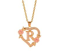 FUUGlan Unique Floral Monograms Necklace Brass Chain With Cutout Heart Detail Initial Jewelry Gift Romance Openwork Love Jewelry