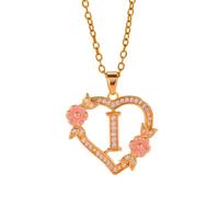 FUUGlan Unique Floral Monograms Necklace Brass Chain With Cutout Heart Detail Initial Jewelry Gift Romance Openwork Love Jewelry