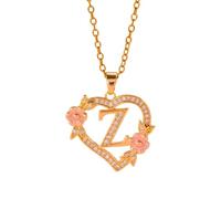 FUUGlan Unique Floral Monograms Necklace Brass Chain With Cutout Heart Detail Initial Jewelry Gift Romance Openwork Love Jewelry