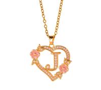 FUUGlan Unique Floral Monograms Necklace Brass Chain With Cutout Heart Detail Initial Jewelry Gift Romance Openwork Love Jewelry