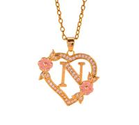 FUUGlan Unique Floral Monograms Necklace Brass Chain With Cutout Heart Detail Initial Jewelry Gift Romance Openwork Love Jewelry