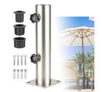 Fuutilake Supporto per ombrellone da 57 mm, supporto per tubo regolabile con 3 anelli di riduzione (32/40/50 mm), per ombrelloni fino a 20 kg, con chiodi in acciaio e materiale di fissaggio per legno