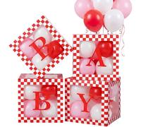 Fuutreo 4 scatole trasparenti per baby shower con lettere e scritta "She 's Ready to Pop", decorazioni trasparenti per palloncini con luci a LED, per ragazzi e ragazze, per rivelare il sesso delle