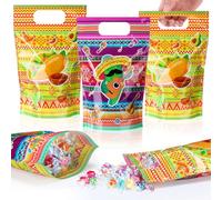 Fuutreo 50 sacchetti messicani con chiusura a cerniera, trasparenti, con manici, richiudibili, cinco de mayo, sacchetti di plastica per feste a tema messicano, taco martedì, feste, caramelle,