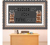 Fuutreo Set di bacheche per libri con fiocco nero, decorazioni per bacheca scolastica, acquerello, ho chiuso il mio libro per essere qui, ritagli bordo per il ritorno a scuola angolo lettura