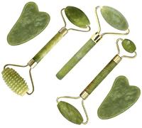 fuvooi Jade Gua Sha - Set massaggiatore facciale 5 in 1, strumenti per la cura della pelle, con rullo e massaggiatore