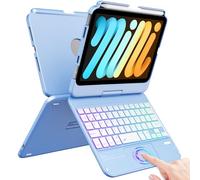 FUWANG Custodia con tastiera touchpad per iPad mini 7 A17 Pro 2024 e Mini 6a generazione 2021 da 8,3 pollici, girevole a 360°, tastiera retroilluminata a 7 colori, per iPad mini 7a 6a generazione, con