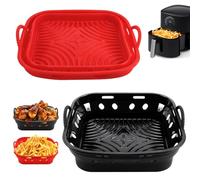 Fuwnvuwn 2PCS Accessori per Friggitrice ad Aria, Teglia per Friggitrice ad Aria 22 cm, Contenitori per Friggitrice ad Aria, Teglie per Friggitrice ad Aria Compatibile con COSORI/Cecotec (Nero+Rosso)