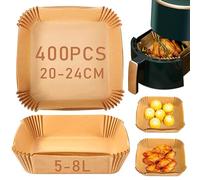 Fuwnvuwn Carta forno per friggitrice ad aria 400 unità da 20-24 cm Quadrata. Adatto al friggitrice ad aria, da 5 a 8 litri. Carta Air Fryer certificata per uso alimentare BPA Free, FDA e LFGB