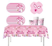 Fuwraixis 61 pezzi di stoviglie per feste Spider-Woman,Forniture per la festa di Spider Gwen,Set di decorazioni per la della festa di compleanno,Adatto per Anniversario,Per 20 persone