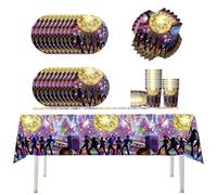 Fuwraixis 61 pezzi stoviglie per feste in discoteca,stoviglie per decorazioni di feste di compleanno per bambini,Piatti e bicchieri di carta,per feste musicali e anniversari,per 20 persone