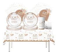 Fuwraixis Eucaristia Stoviglie per feste, 61 pezzi Stoviglie per compleanni per bambini, Tema Hello Baby Set di piatti di carta per feste, Compresi bicchieri, tovaglioli e tovaglie, Battesimo