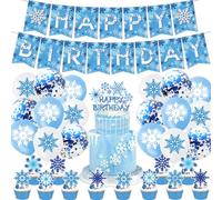 Fuwraixis Fiocchi di neve Decorazioni con palloncini, 32 pezzi Frozen Decorazioni per feste di compleanno, incluso striscioni, guarnizione per torte e Palloncino in lattice
