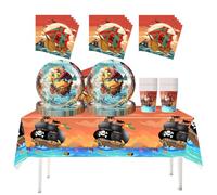 Fuwraixis Nave pirata Stoviglie per feste 61 pezzi Pirate Captain Stoviglie per feste di compleanno per bambini Set di piatti di carta a tema pirati per feste Adatto per 20 persone
