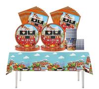 Fuwraixis pompiere Stoviglie per feste, 61 pezzi autopompa Stoviglie per compleanni per bambini, Tema antincendio Set di piatti di carta per feste, Compresi bicchieri, tovaglioli e tovaglie