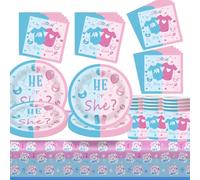 Fuwraixis Stoviglie per feste di Genere rivelato,61 pezzi Tema boy or girl compleanno stoviglie,Set di piatti di carta per il bambini,Forniture per feste di battesimo di un neonato,Per 20 persone