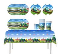 Fuwraixis Stoviglie per feste di trattori,61 pezzi Tema della fattoria compleanno stoviglie,Set di piatti di carta per il bambini,Forniture per feste di veicolo agricolo,Per 20 persone