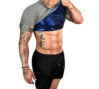 FUXERT Maglietta da sauna da uomo, a compressione, per perdere peso, body shaper per allenamento e sport, Grigio chiaro, Large