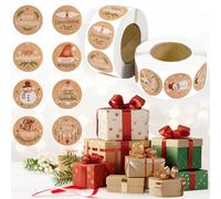 FuxFuis 2 Rotoli di Etichette Autoadesive Natalizie, Adesivi Natalizi in Carta Kraft, Adesivi Rotondi Decorativiper Pacchetti, 1000 Pz Etichette Autoadesive Natale per Regalo, Buste, Biglietti - Φ25mm