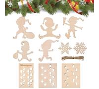 FuxFuis 5 Pz Set di Stencil di Impronte di Gnomo, Stencil Gnomi Natalizi in Legno, Modello di Elfo Natalizio Riutilizzabili, Modello per Finestre con Gnomo, Regalo Creativo di Natale Decorazione
