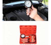 FuxFuis 9 Pz di Tester di Compressione Motore, Manometri Compressione per Motori Benzina con Connettore Conico DrittoPiegato, Asta Filettata Estesa, Tubo di Collegamento e 4 Connettori di Ricambio