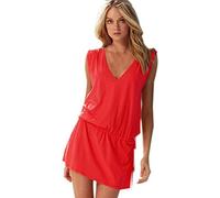 Fuxiang Copricostume Donna Estate Mare Copricostumi Beachwear Vestito Beach Bikini Cover Up Tunica Colletto V Spiaggia Mare Pareo Caftano Costumi da Bagno Abiti Rosso
