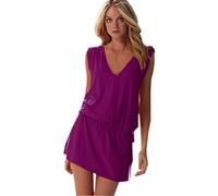 Fuxiang Copricostume Donna Estate Mare Copricostumi Beachwear Vestito Beach Bikini Cover Up Tunica Colletto V Spiaggia Mare Pareo Caftano Costumi Da Bagno Abiti Viola