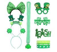 FUXIU 1 set di cerchietti per capelli da donna con trifoglio, braccialetti e perline, collana e occhiali, per cosplay, balli studenteschi, feste, forniture per donne