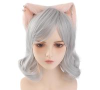 FUXIU Cerchietti con orecchie di gatto in peluche con orecchino in metallo, volpi in peluche, per incontri a tema anime, per ragazze