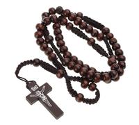 FUXIU Collana Rosario Croce in Perline Legno Gioielli Cattolici Artigianato Fascino per Chiesa Cristiana Decorazione Camera Da Letto Casa