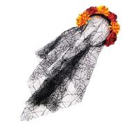FUXIU Fascia lunga per capelli con velo per Halloween, giorno dei morti, velo in pizzo con fiore, fascia per capelli, per cosplay, accessorio per capelli da donna