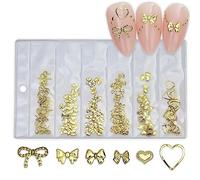 FUXIU Metallo Nail Art Borchie 3D Metallo Nail Art Gioielli Decorazioni Fiocchi Cuore Bolla Multi-Forme Accessori Decorazione Del Chiodo